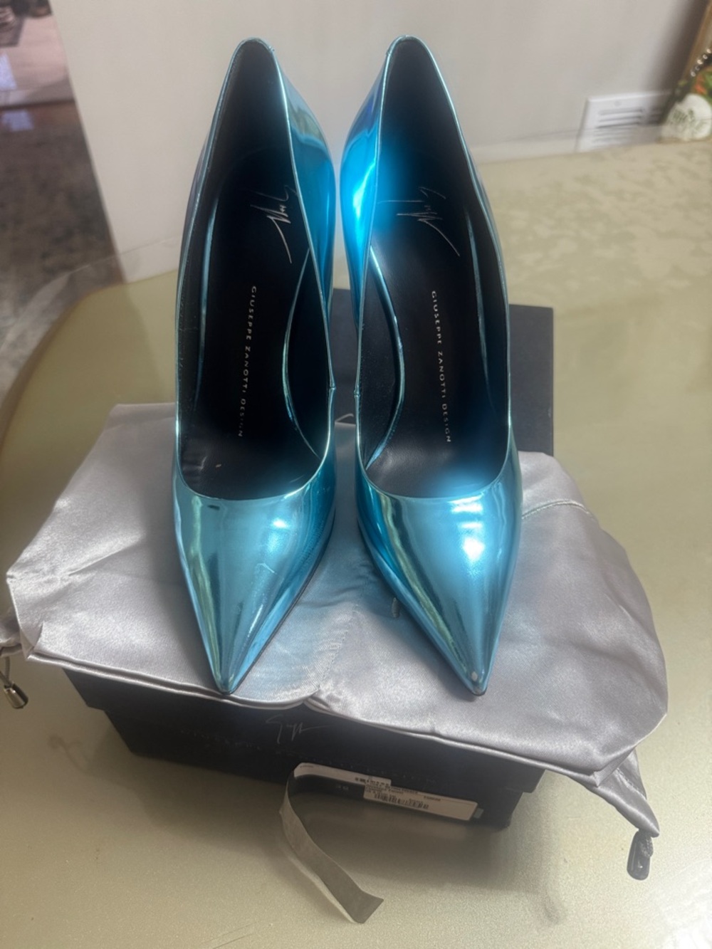 Giuseppe Zanotti Iridescent Teal Patent Pointed-Toe Pumps
